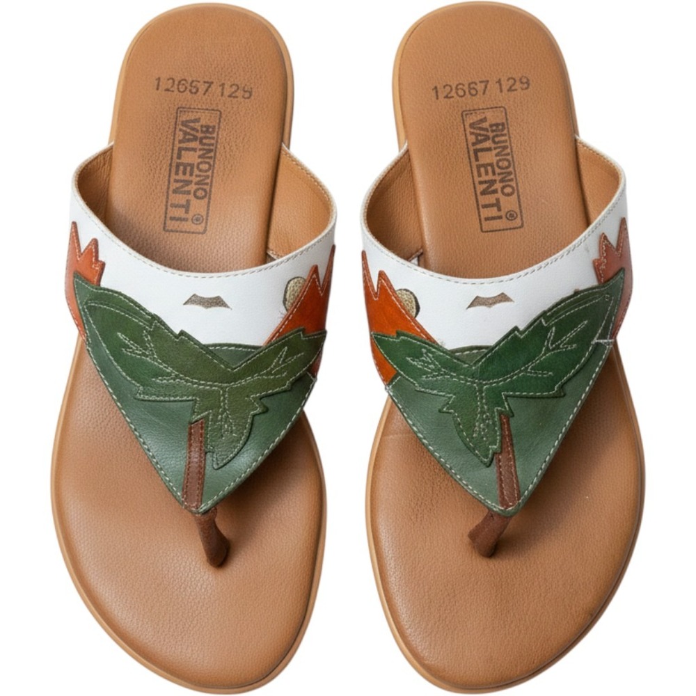 Bruno Valenti Vintage‎ Leather Tropical Palm Tree Sandals Slides Brazil Size 7.5